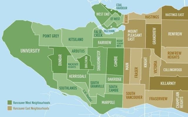 Karte der Stadtteile von Vancouver