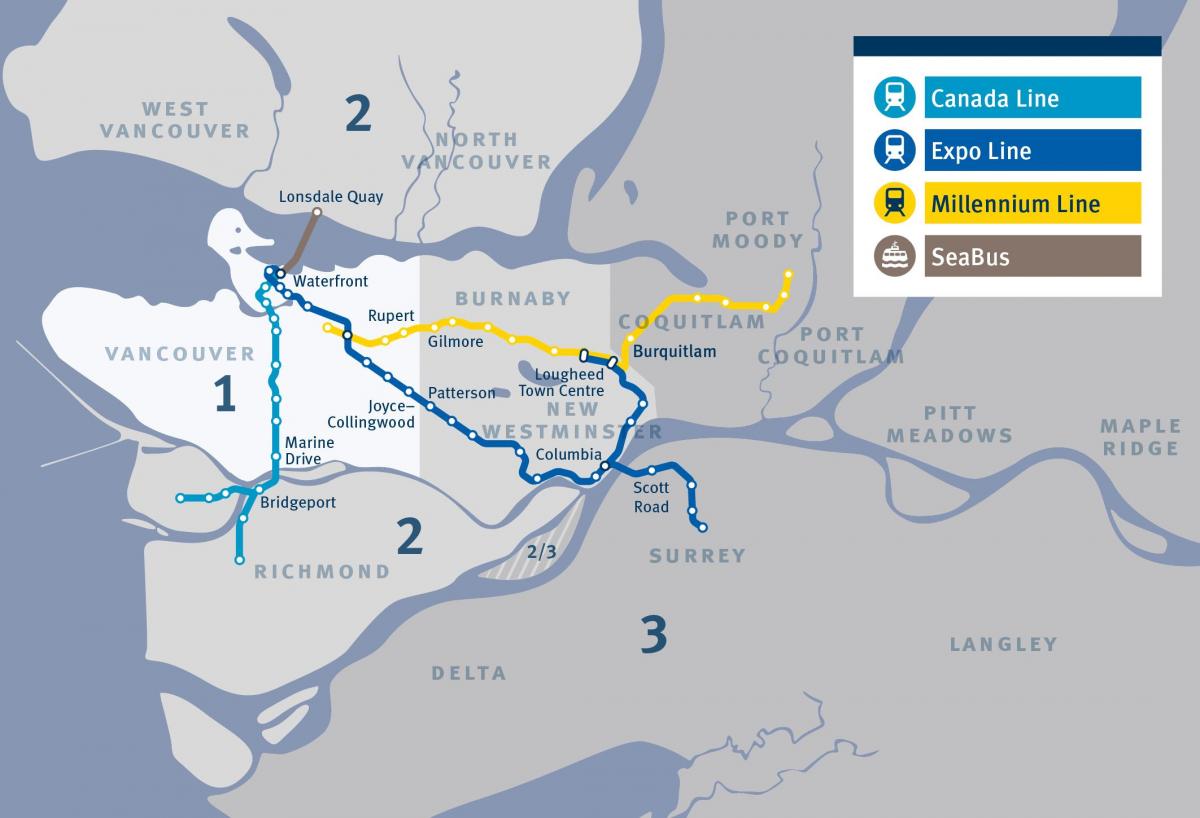 Karte der Bahnhöfe in Vancouver